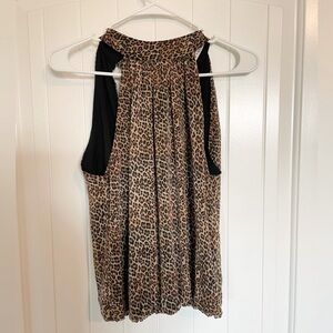 Alice and Olivia animal print halter bow open back Office Siren top size small.
